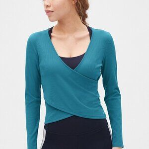 GAPFIT Rib Long Sleeve Wrap Front‎ Slate Teal